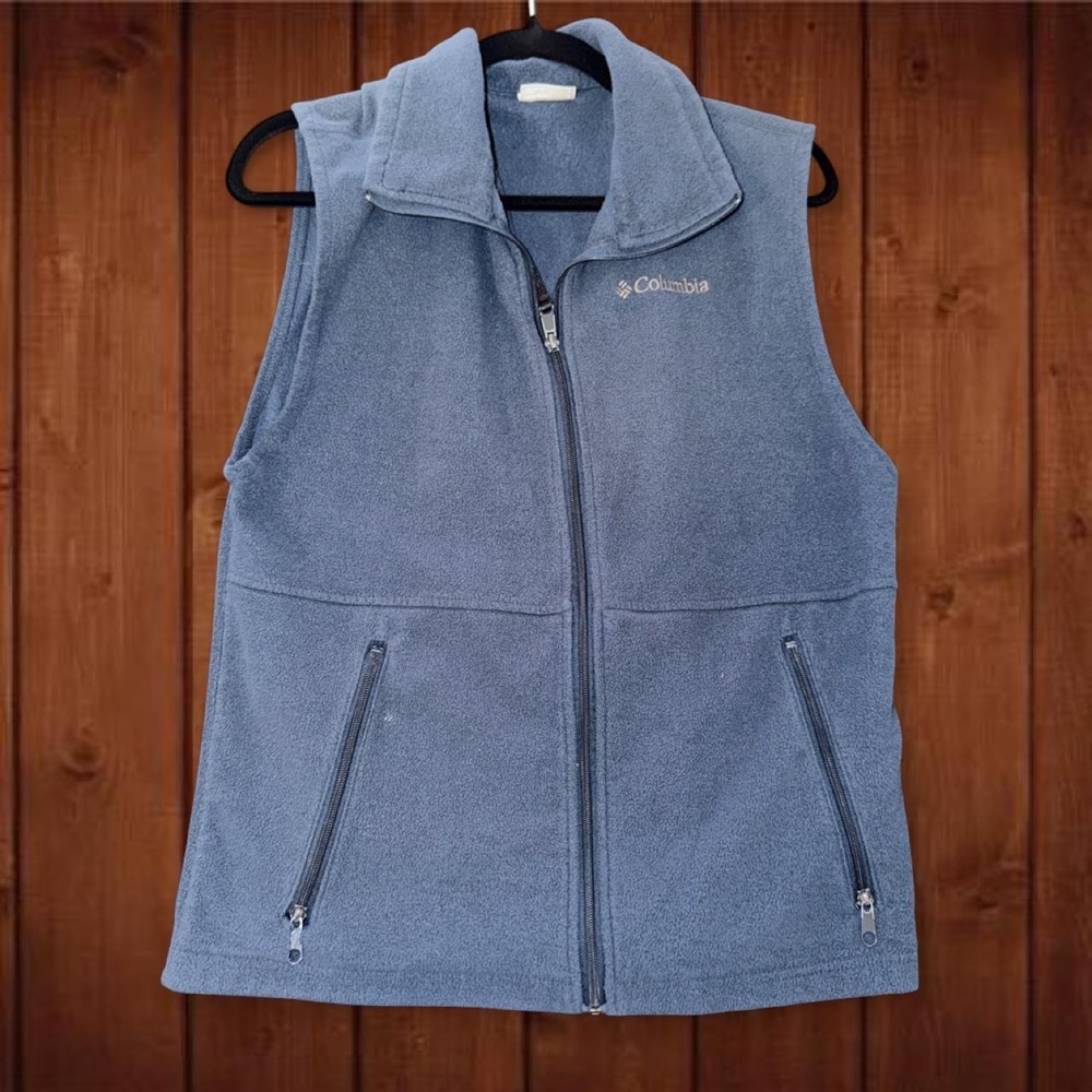 Columbia Men's Small Blue Fleece Full Zip Vest Zip Pocket Outdoor Layer